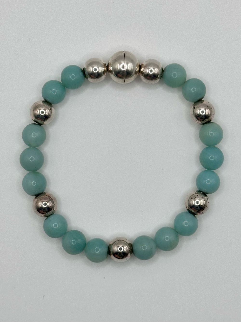 Milor Italy 925 Amazonite Bead Bracelet Sterling Silver 6.25 Wrist Classic Style